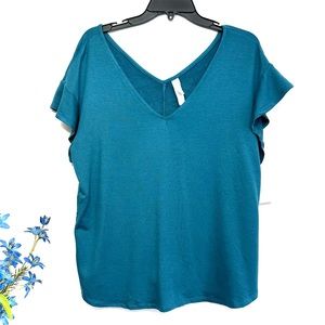Stars Above Women’s Teal Short Sleeve V-Neckline Sleepwear Pajama Top - NWT